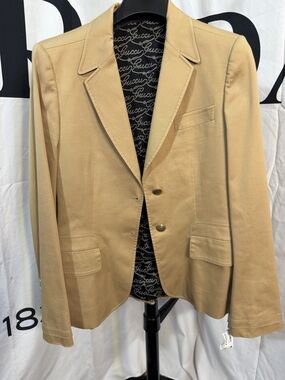 GUCCI Women's Tan Blazer Jacket Size 40 Vintage Equestrian 80s Khaki